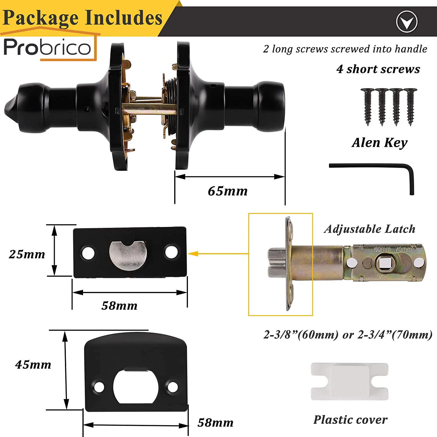 Probrico черные дверные ручки вход/конфиденциальности рычаг волна стиль с Camelot