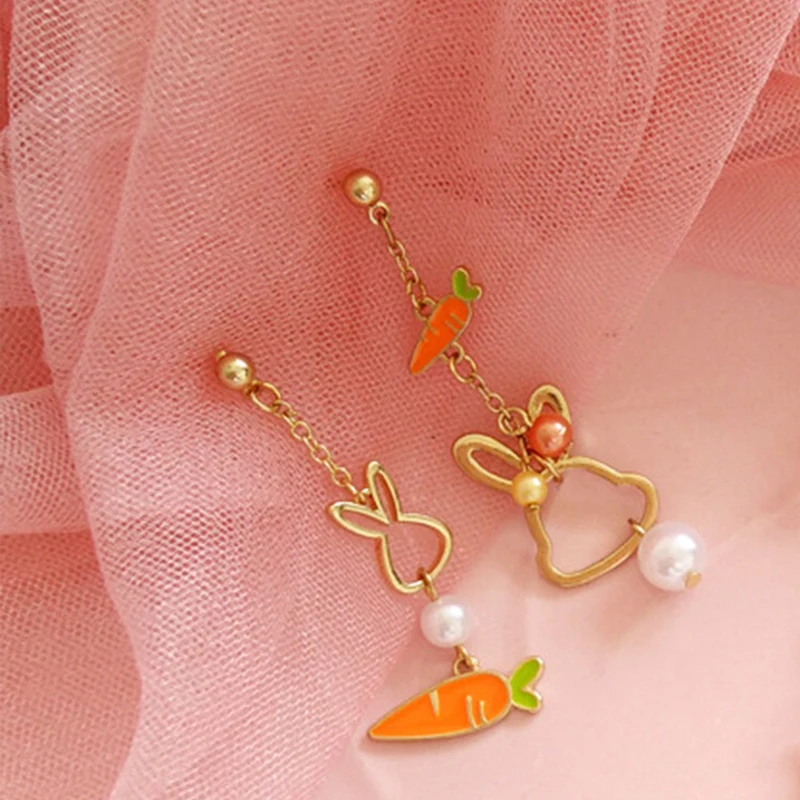

Asymmetric Dangle Earrings Cute Rabbit Carrot Earring For Women Girls Fashion Sweet Animal Earrings Party Birthday Jewelry Gifts