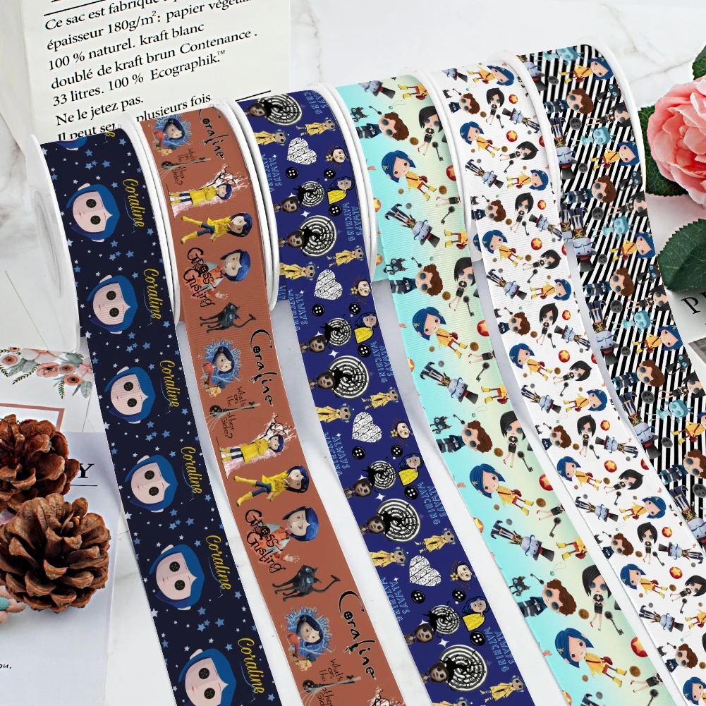 

Корсажная лента с принтом Moive Coraline/атласная лента для упаковки подарков, украшение для свадебной вечеринки, 10 ярдов