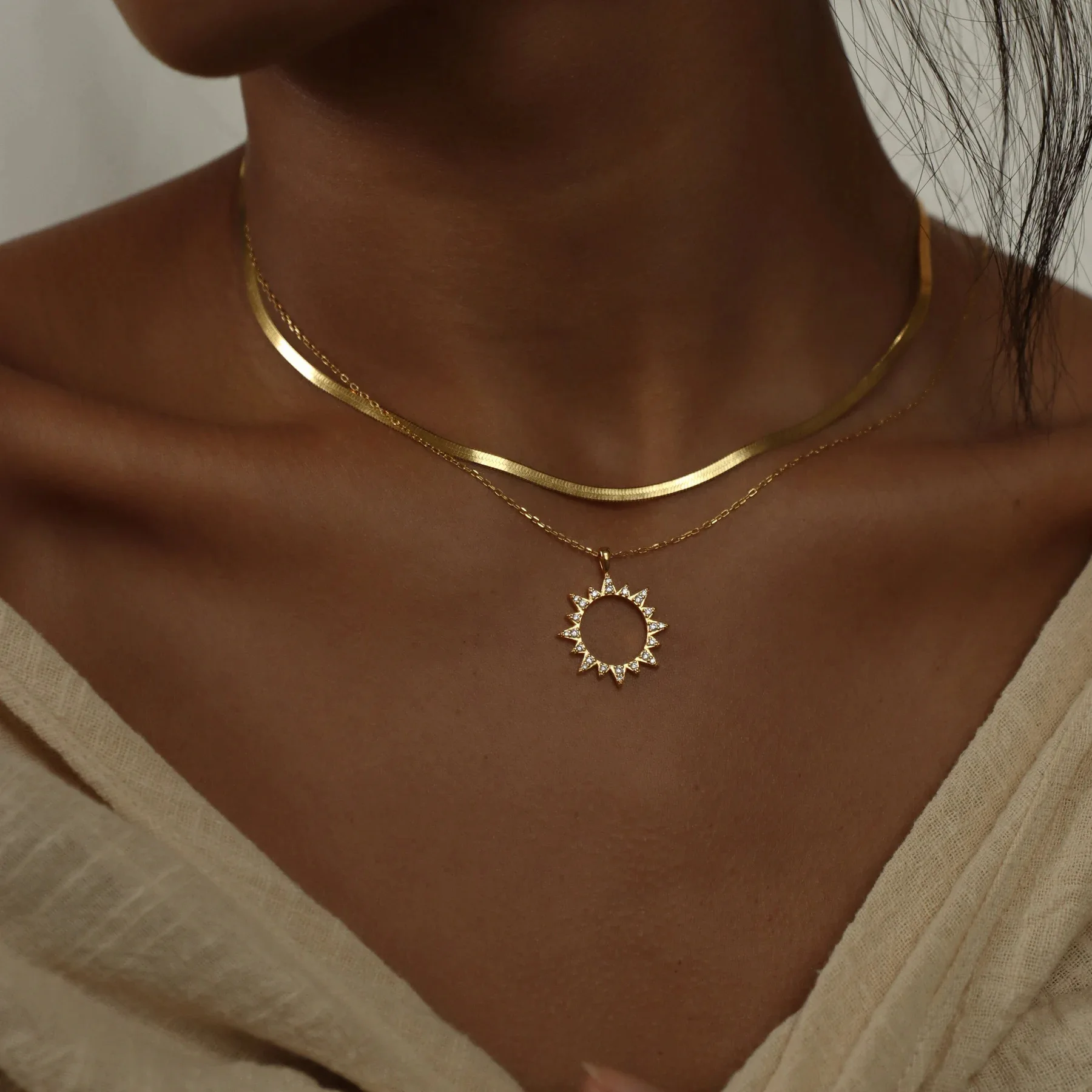 

Stainless Steel Pave Sun Necklace With Dazzling Zircon Minimalist Boho Summer Jewelry Hippie Sunshine Accessory
