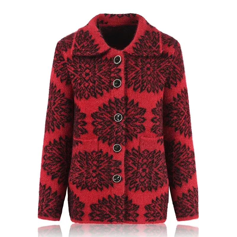 Новинка зимнее пальто с лацканами для мамы среднего возраста толстый вязаный