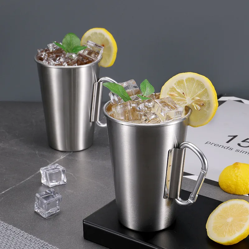 

220/500ml Metal Carabiner Hook Cups Stainless Steel Outdoor Camping Beer Coffee Mug Portable Hiking Travel Water Cup Drinkware
