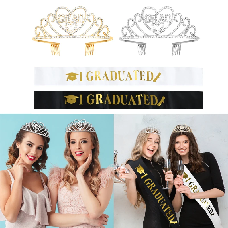 

Graduation Ceremony Belt "I Graduated" Letter Doctor Hat Pattern Etiquette Shoulder Strap Girl Crown Tiara Grad Party Photo Prop