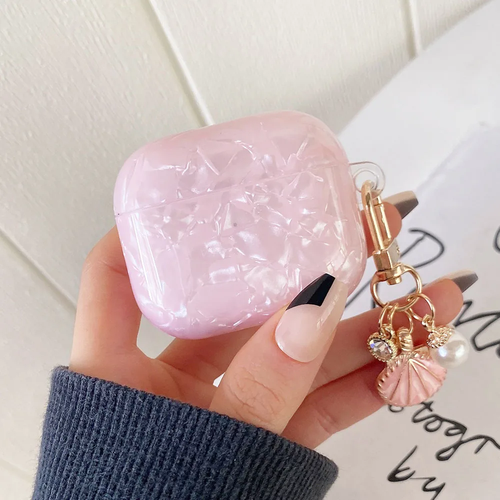 

Luxury Pink Shell Pearl Pendant Case For Apple Airpods 3 Pro 2 1 Earphone Cases with Keychain Headphone Accessories Box Girls