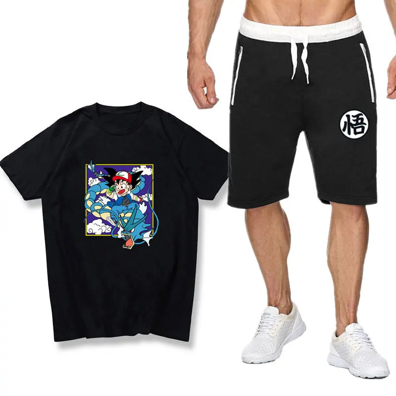 

Summer Japanese Streetwear T-shirt Shorts anime Goku T shirt Sets Men tee shirt homme camisetas de hombre mannen sets clothes