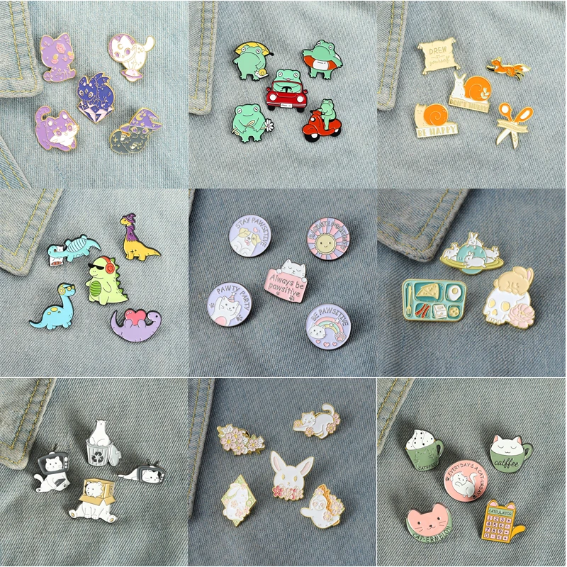 

3~5pcs/set Cute Enamel Pins Custom Animals Series Set Brooch Lapel Badge Animal Design Jewelry Artistic Brooch Pin Wholesale