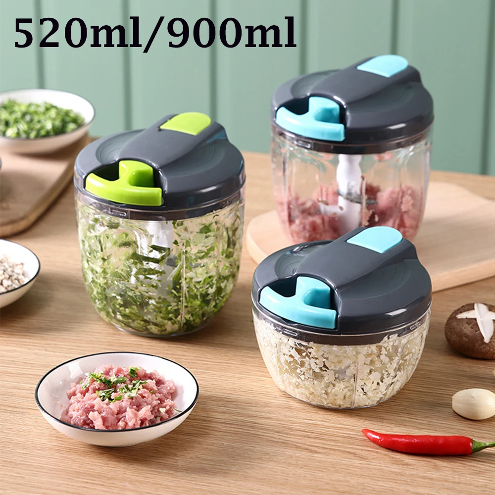 520ml/900ml Manual Food Processor Vegetable Chopper Hand Pul
