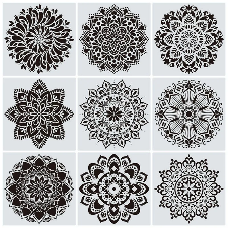 

9 PCS Mandala Stencils Mandala Dot Painting Stencils Templates for Wood Rocks-B