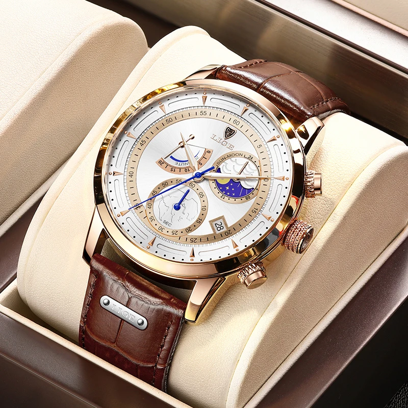 

LIGE Male Watches Luxury Fashion Waterproof Date Watches Mens Quartz Wristwatch for Men Leather Clock Gift Relojes Montre Homme