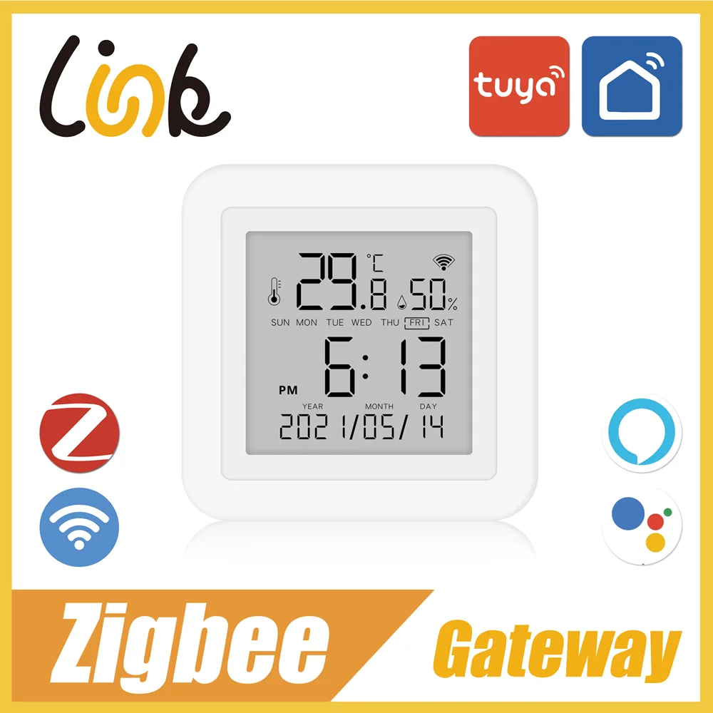

Tuya Smart Zigbee Gateway APP Control Wireless HUB With Temperature And Humidity Sensor LCD Display Works With Alexa Google Home