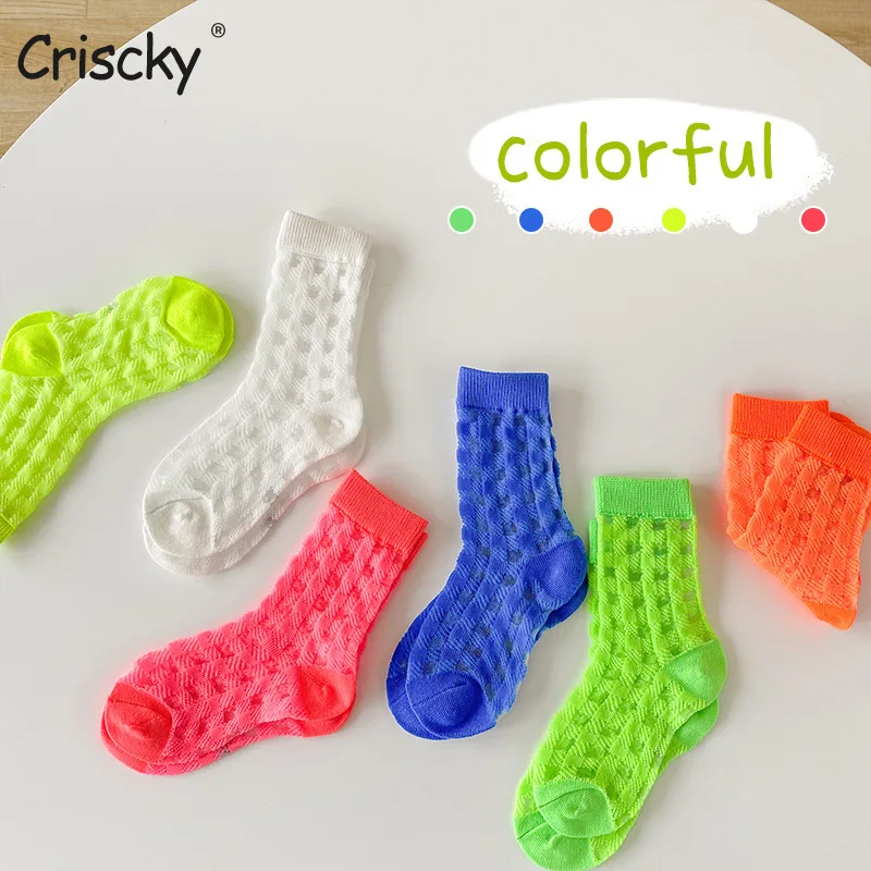 

Criscky 3 Pairs Pure Cotton Children Socks Cute Cartoon Colorful Plaid Boys Girls Sports Socks Summer Kids Tube Socks