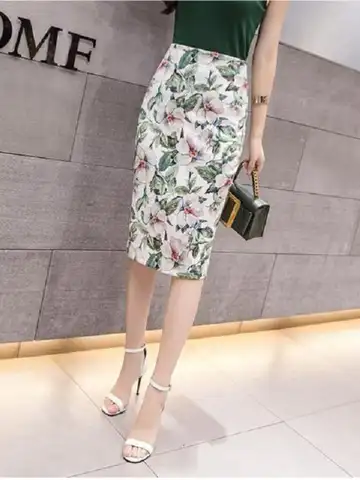 Women Clothing Skirts Summer Print Flowers Pencil Skirt Casual Skirts Knee-Length Faldas Mujer Moda Jupe Femme Skirts Autumn New