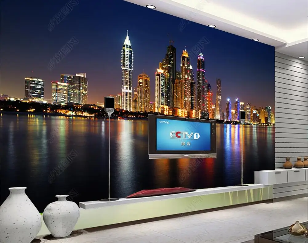 

3d photo wallpapers customised mural modern water city buildings night lights scenery decor living room wallpaper for walls 3d