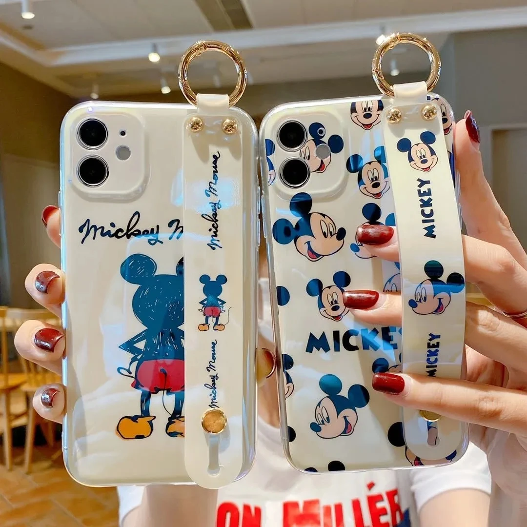 

Disney Cute Mickey Blu-ray Wristband Soft Silicon Mobile Phone Case For iPhone XR Xs Max 8Plus 11 12 13 13 Pro Max Cover