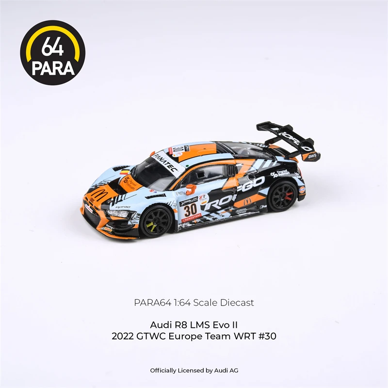 

PARA64 1:64 R8 LMS EVO II 2022 GTWC Europe Team WRT Gulf#30 Diecast Model Car
