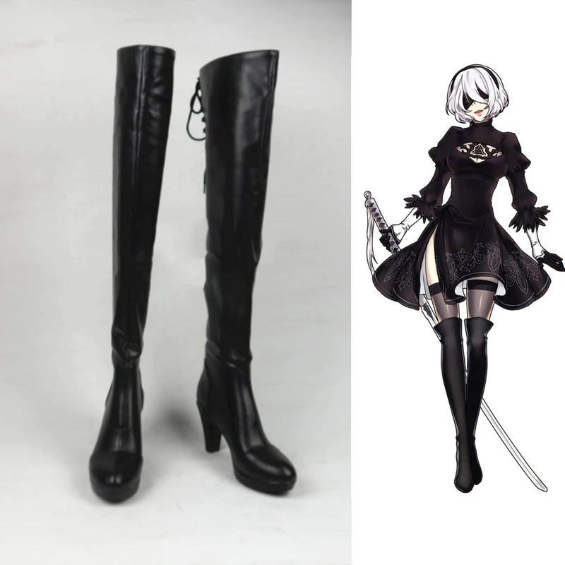 Аниме Yorha 2B Косплей Черный Высокий каблук Женская обувь на заказ