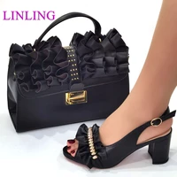 sweet 2022 new arrival african fashion youth and hot style the black color ladies shoes and bag set for party wedding