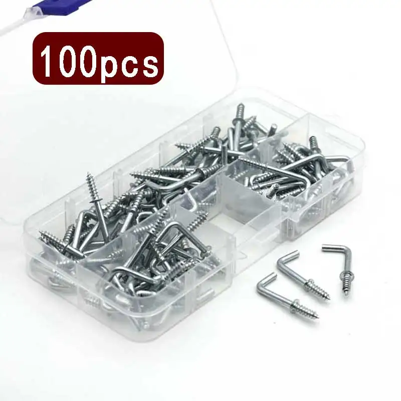 

3/4 дюймовые L-образные вертикальные винтовые крючки с прямым углом, крючок светильник, крючок для чашки, вешалка для фоторамки, 100 шт./комплект