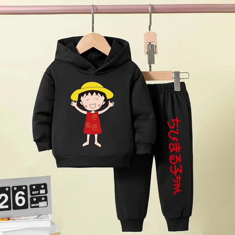 Детская одежда Chibi Maruko-chan бархатный костюм с капюшоном черный спортивный свитер
