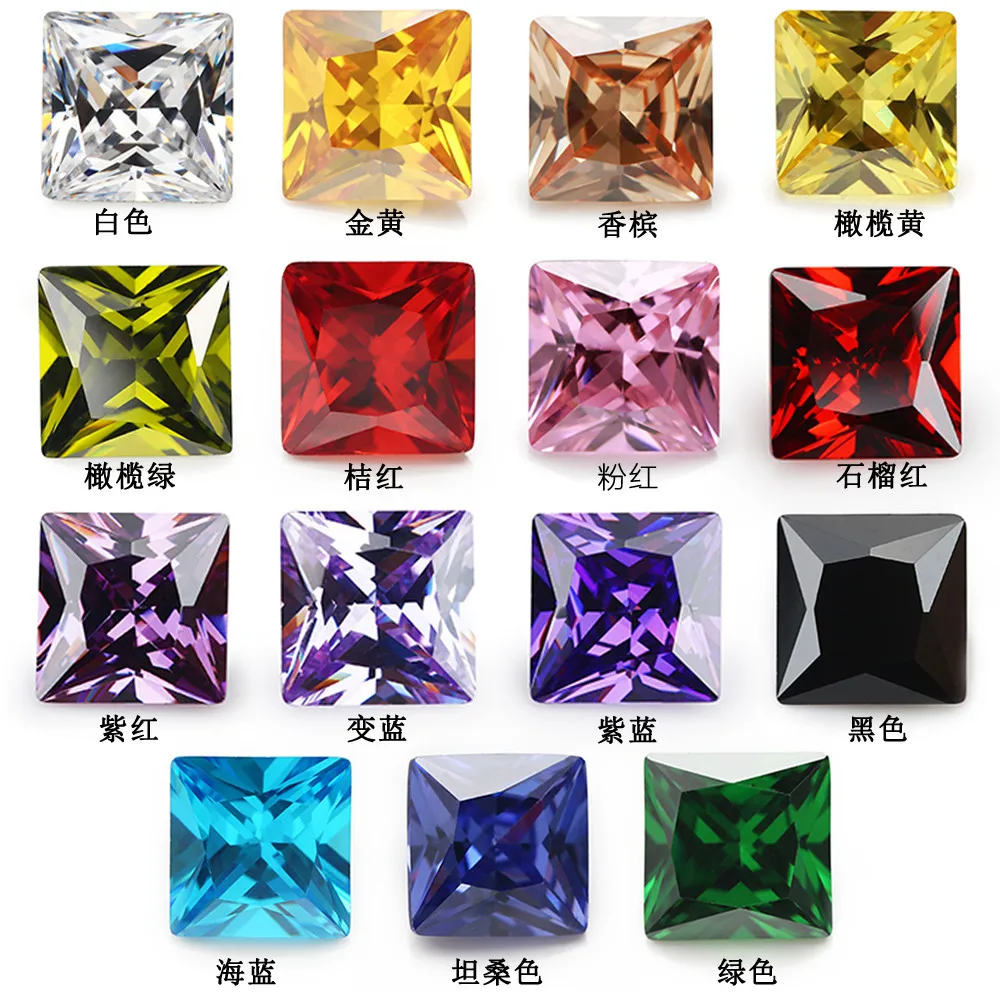 

15pcs/Lot 5A Princess Cut Square Shape Color CZ Stone Zircon 4x4~7x7mm Synthetic Gems Cubic Zirconia for Jewelry Making Finding