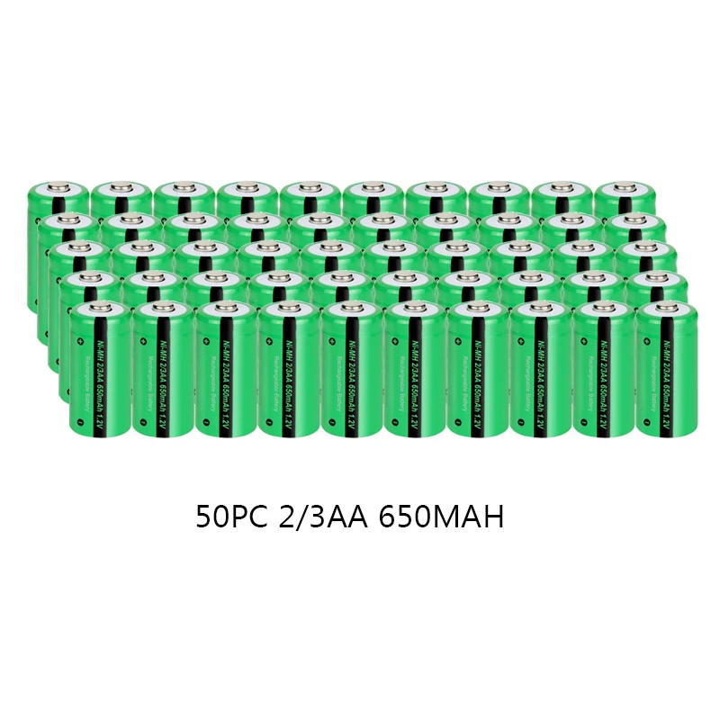 

50PC PKCELL 2/3AA Batteries 1.2V NiMh Rechargeable Battery Flat Top 650mAh for Electric razor shaver solar light