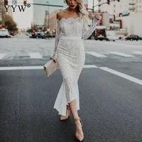 womens off shoulder white lace dress long sleeve hollow out beach maxi strapless wedding dresses marriage robe vestidos 2022