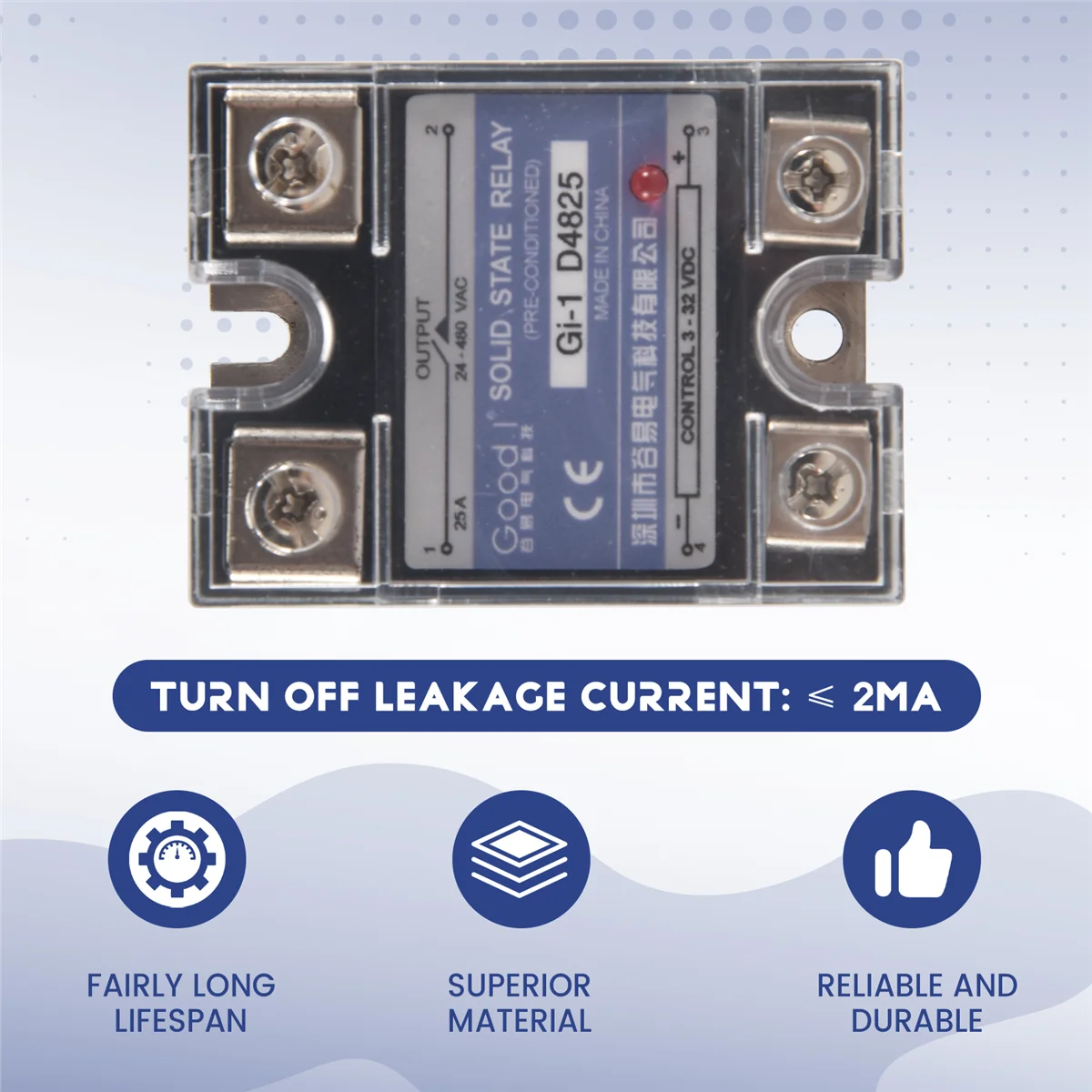 Однофазное твердотельное реле SSR 25A 3-32 В постоянного тока до 24-480 переменного