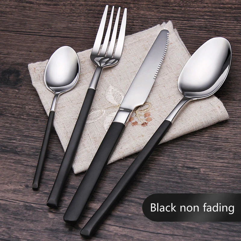 

Столовые приборы из нержавеющей стали 4 шт., нож для стейка, вилка, ложка, высококачественная черная и Золотая посуда, западные столовые приб...