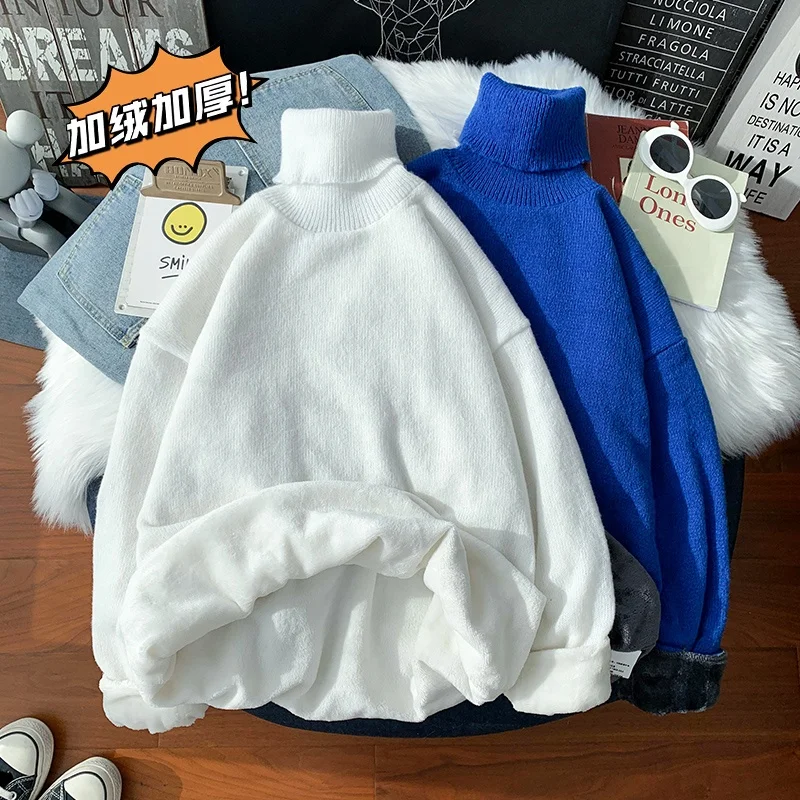 Свитер с высоким воротником мужской зимний свитер на флисовой подкладке