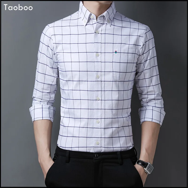 Мужская рубашка Taoboo из 100% хлопка, повседневная Однотонная рубашка с длинным рукавом, деловой стиль, приталенная мужская одежда