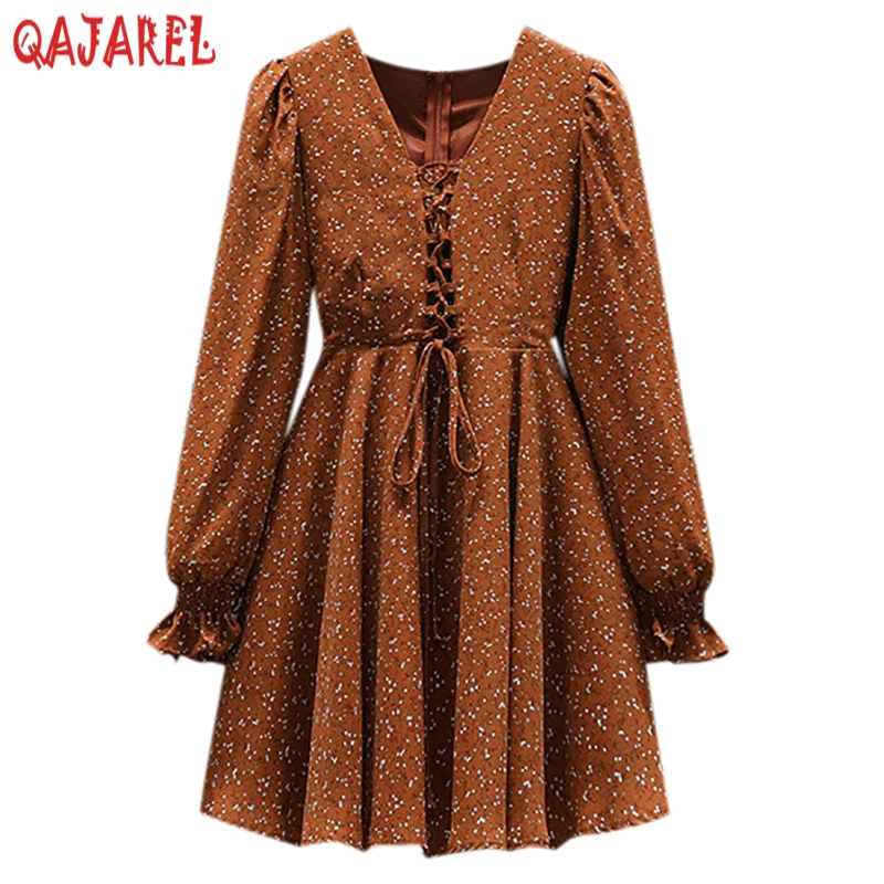 

Women New Floral Chiffon V-Neck Mini Dress Spring Autumn Long Sleeve Elegant Bodycon Dress 2022 Korean Fasion Casual Party Dress