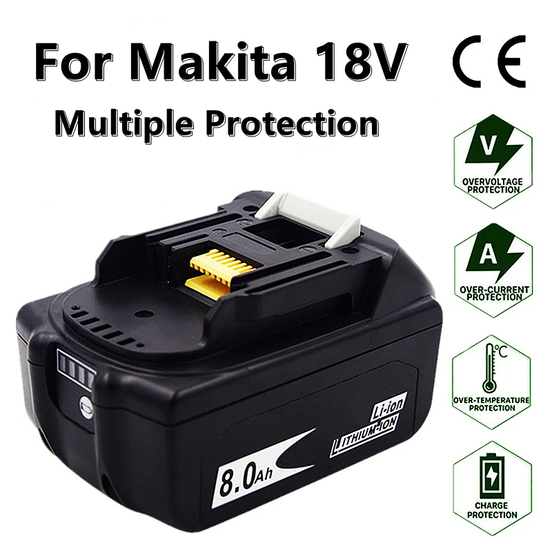 

18V Makita 8000mAh Lithium ion Rechargeable Battery 18v drill Replacement Batteries BL1860 BL1830 BL1850 With DC18RC 3A Charger