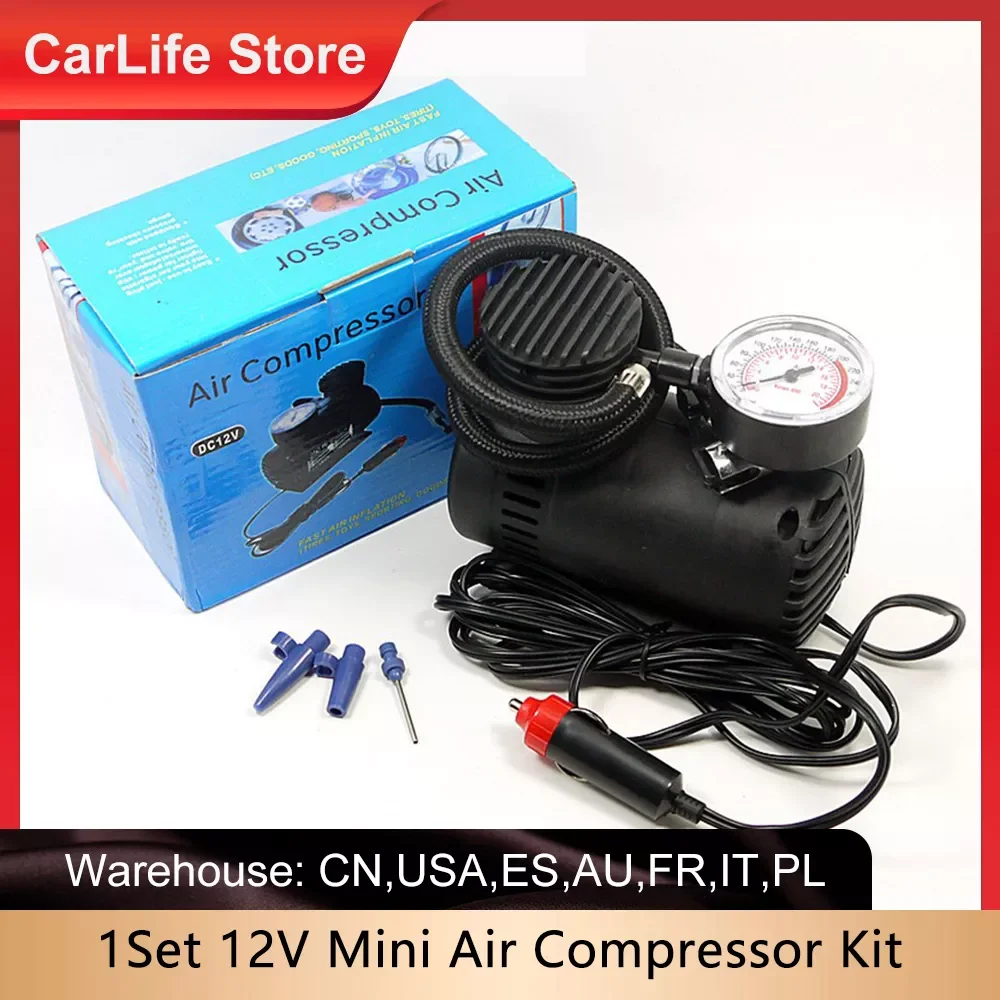

1 Set 12V Mini Air Pump Metal Car Auto Portable Mini Electric Air Compressor Kit For Ball Bicycle Minicar Tire Inflator Pump