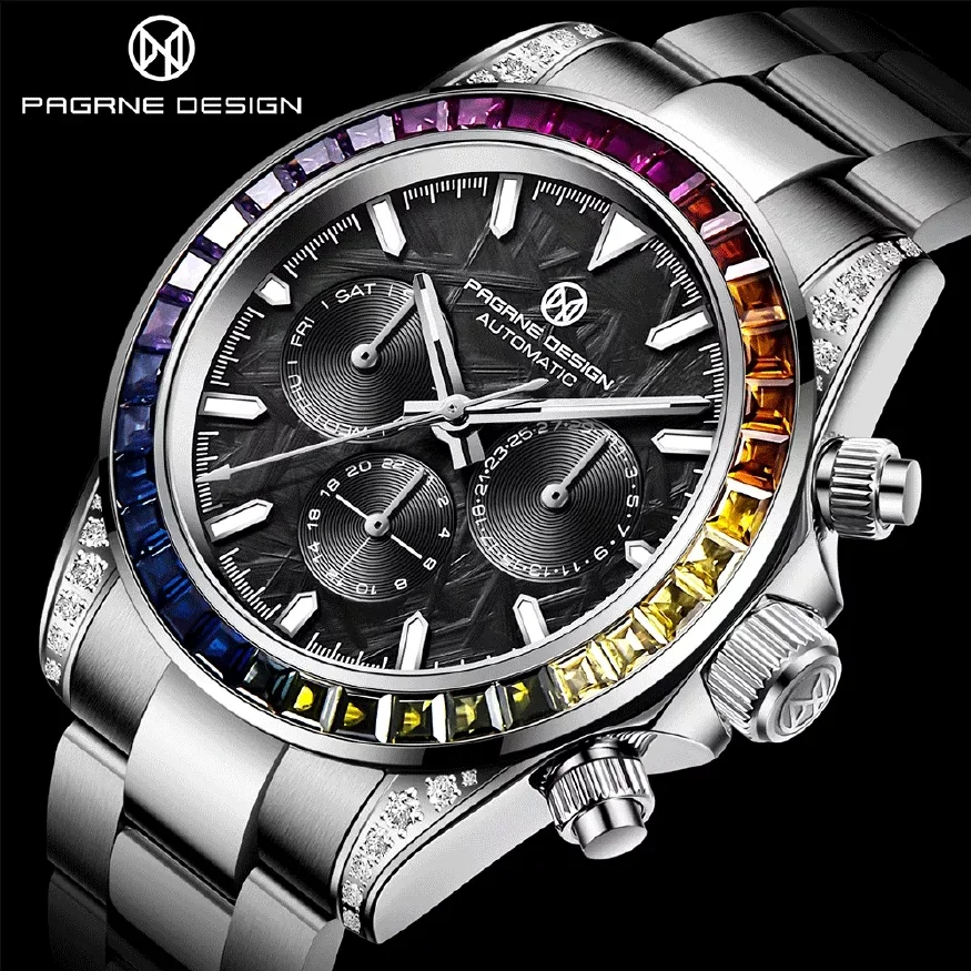 

PAGRNE DESIGN Top Brand Mechanical Watch Waterproof 100M Stainless Steel Automatic Watch Luxury Sapphire Glass Men Watches