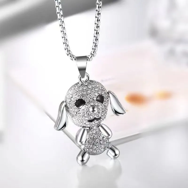 

New Cartoon Diamond Dog Necklace Female, Hip-Hop Fashion Simple Pendant With A Sweater Chain