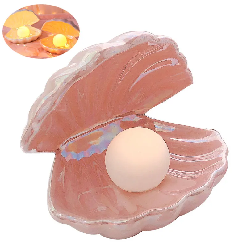 

Shell Pearl Light Ceramic LED Night Lamp Bedside Desktop Ornament Bedroom Warm Light for Room Home Birthday Decoration Xmas Gift