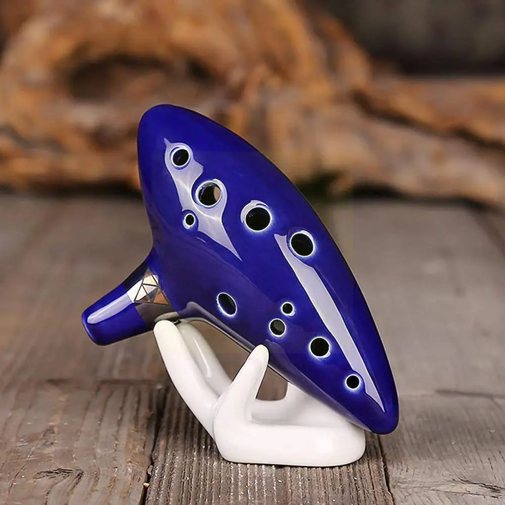 

1 шт. 12 отверстий Ocarina Alto C Ocarina синяя духовая канавка с подставкой для рук керамический инструмент T3a8