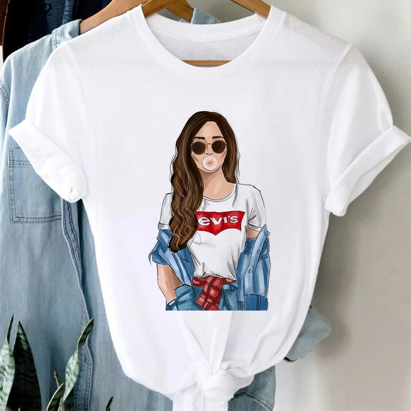 

Cute Ladies T Shirts White Women's Clothing Summer T-shirt Fashion Blowing Bubble Girls Print Tshirt Harajuku Short Sleeved Tops