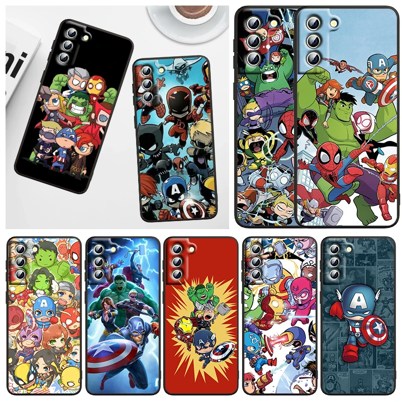 

Marvel Cartoon Avengers For Samsung Galaxy S22 S21 S20 FE Ultra Pro Lite S10 5G S10E S9 S8 Plus S7 Edge Black Phone Case