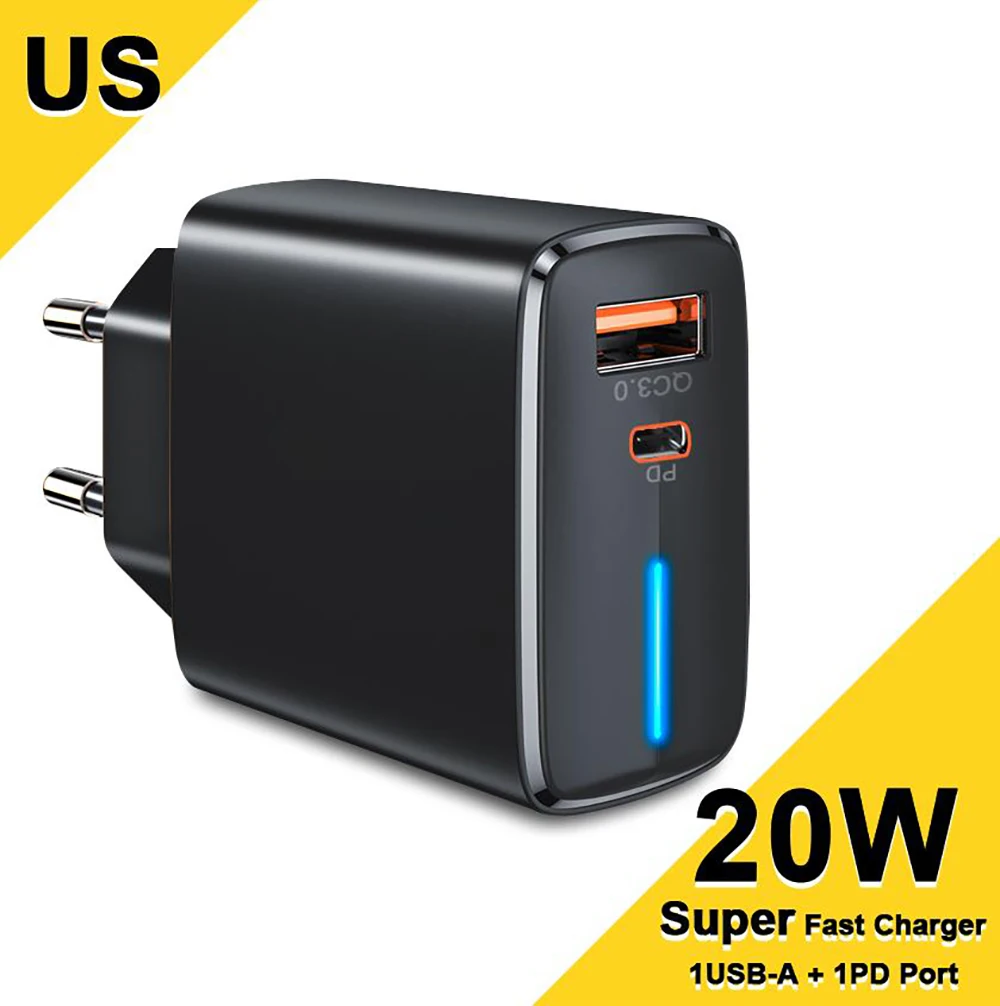 EONLINE Dual USB Type C PD 20W Charger 5A Fast Charging Wall Adapter Quick Charge 4.0 QC For iPhone 14 Xs Huawei Xiaomi Samsung