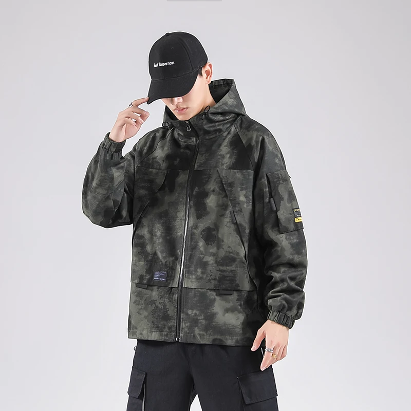 Men Camouflage patch Jacket Mens Hip Hop Retro Windbreaker Streetwear Track coat Male Hooded MilitaryCoat Winter jacket for men