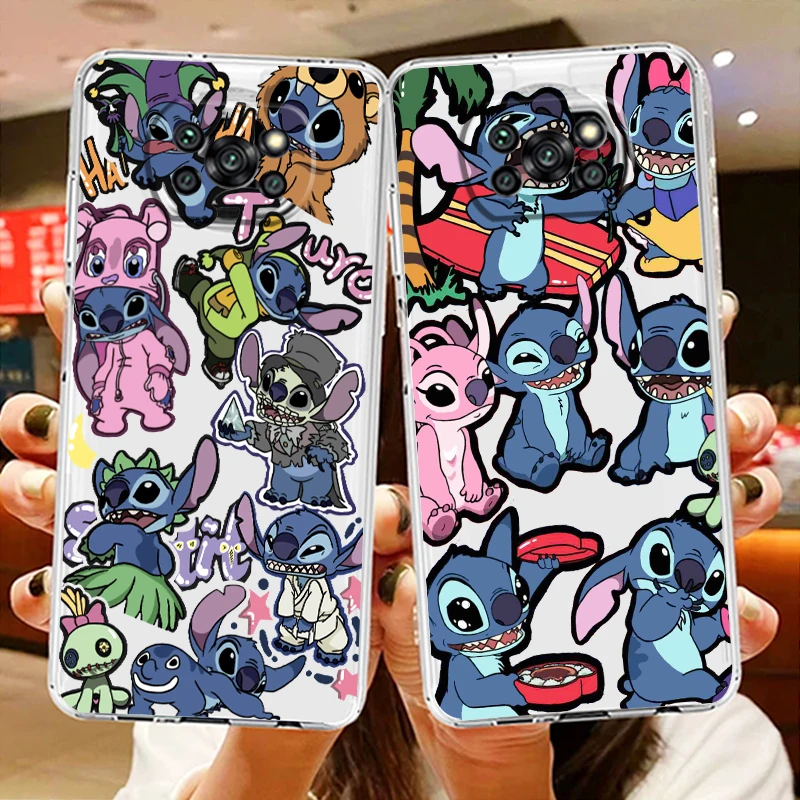 

Lilo Baby Stitch Transparent Phone Case For Xiaomi Poco X5 X4 X3 NFC F4 F3 GT M5s M4 M3 Pro C55 C50 5G Cover Shell Coque Fundas