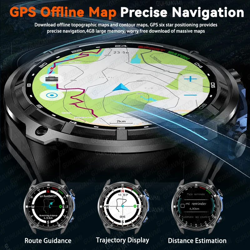 Фото Новые умные часы 2026 года с точной GPS-картой, офлайн-режимом, для мужчин, водонепроницаемость 10ATM, компас для плавания, видео, музыка, загрузка приложений, HD-звонки, мужские военные спортивные часы. №3