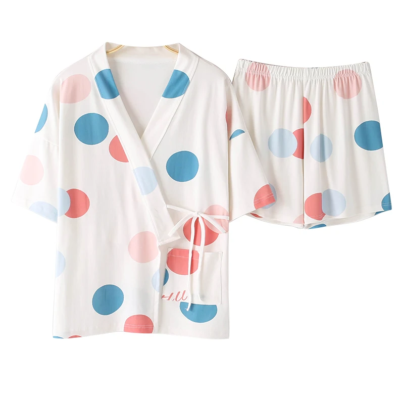 Летняя пижама из 100% хлопка Женский пижамный комплект кардиган с коротким рукавом
