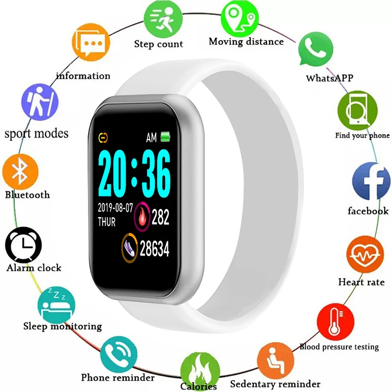 

D20 Pro Bluetooth Smart Watch Men Women Y68 Smart Watch Heart Rate Blood Pressure Blood Oxygen Monitoring Multifunctional Remind