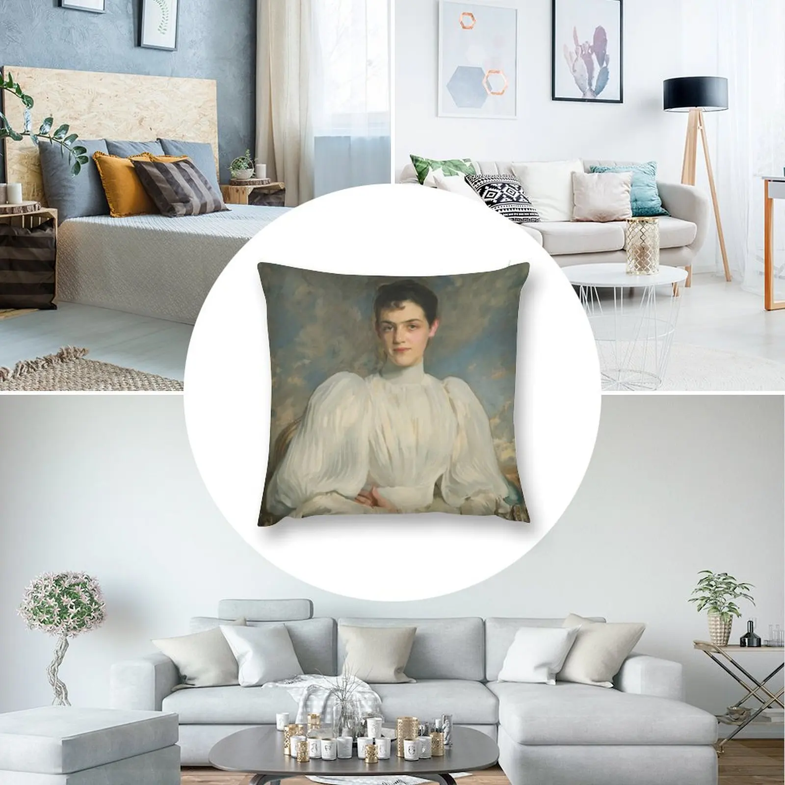 Винтажная Подушка John Singer серебряного цвета с портретом Elsie Wagg c1898 изобразительное