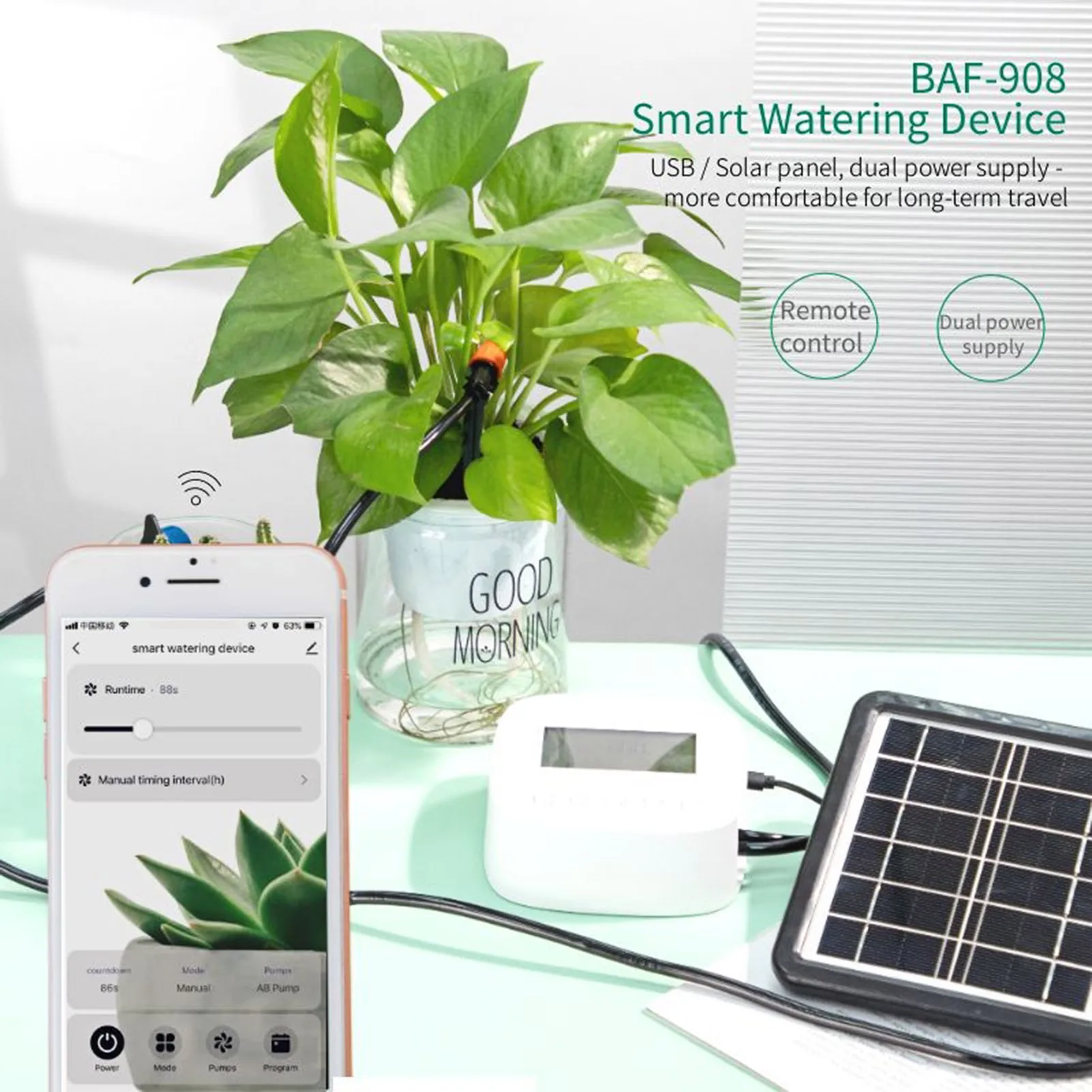 Smart Watering System WiFi Control Programmable Watering Time Built-in Battery Solar Panel Compatible with Alexa Google Home