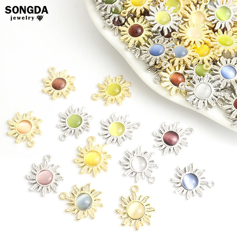 

10pcs Rhinestones Sun Charms Colorful Imitation Opal Earrings Pendants For Woman Bracelets Necklaces Jewelry Making DIY Findings