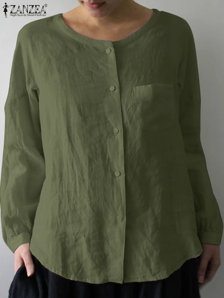 

ZANZEA, модная женская летняя блузка с длинным рукавом, винтажные повседневные свободные блузы, рабочая сорочка, Mujer, футболки, туники, топы на пуговицах, 2023
