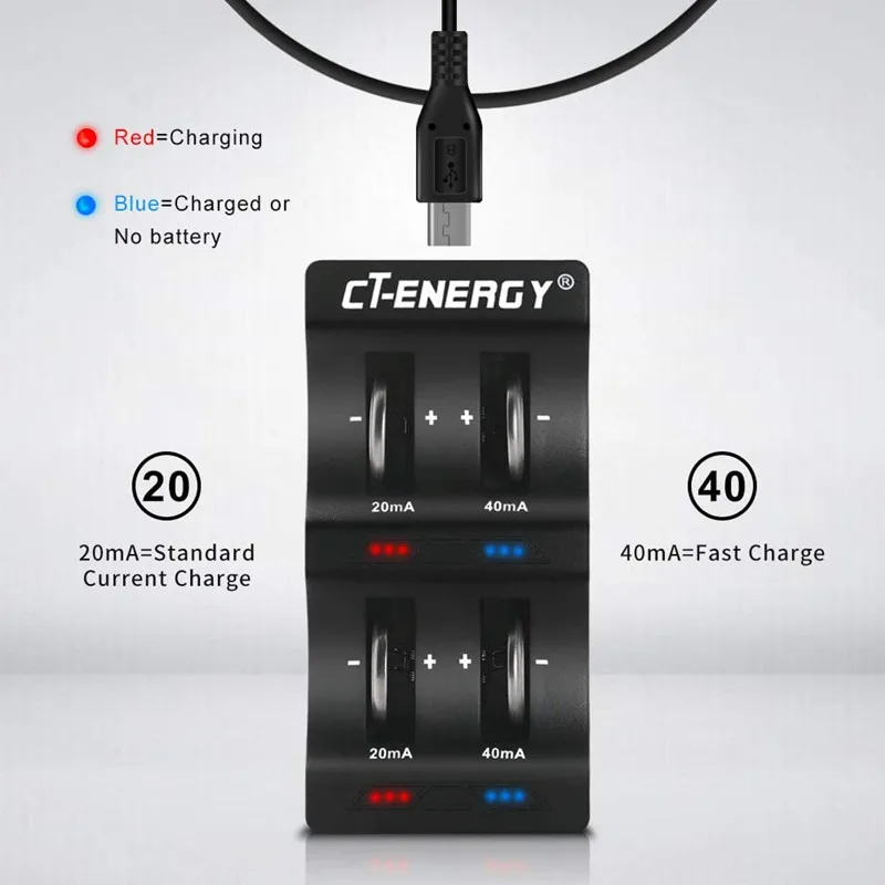 

4 Slot Button cell Battery Charger 3.6V & USB Interface for LIR2032/2025/2016/1632/1620/2477/2430/2440/2450 + 4pcs LIR 2032